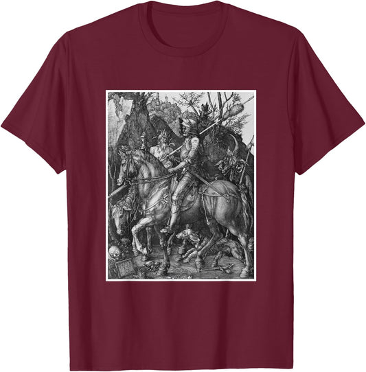Medieval Knight Death & The Devil Art History Albrecht Durer T-Shirt - T-Shirt | Maroon