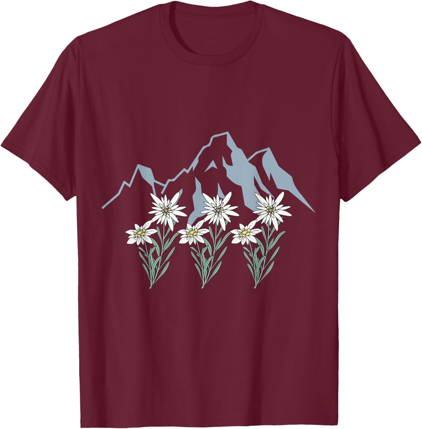 Mountains Switzerland Alps Edelweiss basket alpine flower T-Shirt - T-Shirt | Maroon