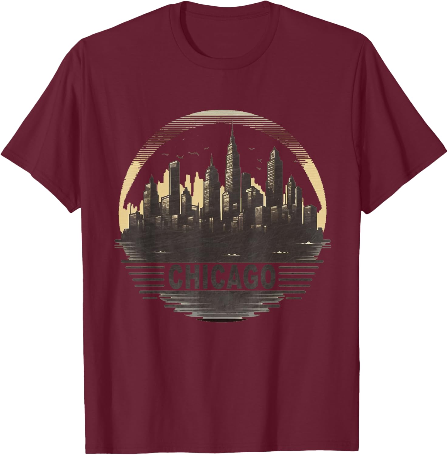 Retro style Chicago Illinois city skyline T-Shirt - T-Shirt | Maroon