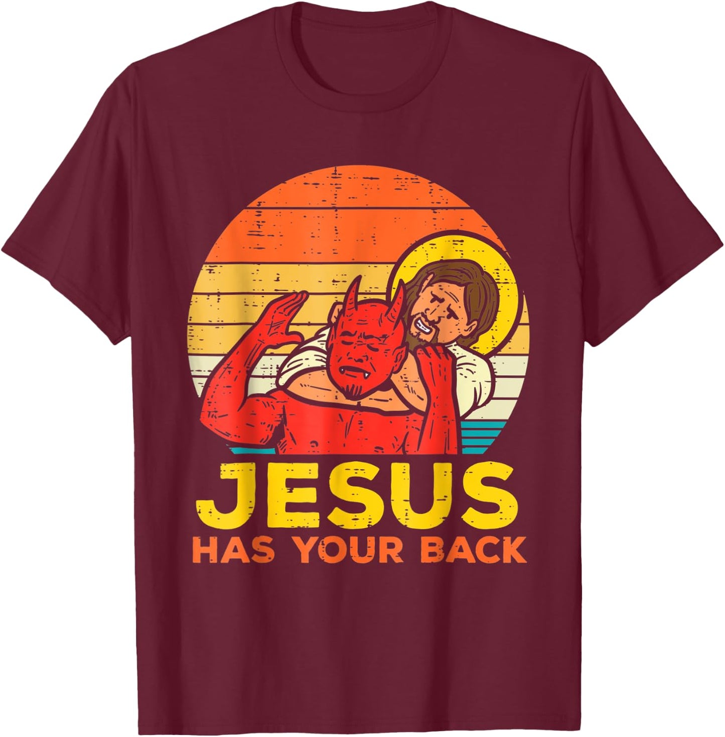 Jesus Has Your Back Jiu Jitsu Retro Christian Men Women Kids T-Shirt - T-Shirt | Maroon