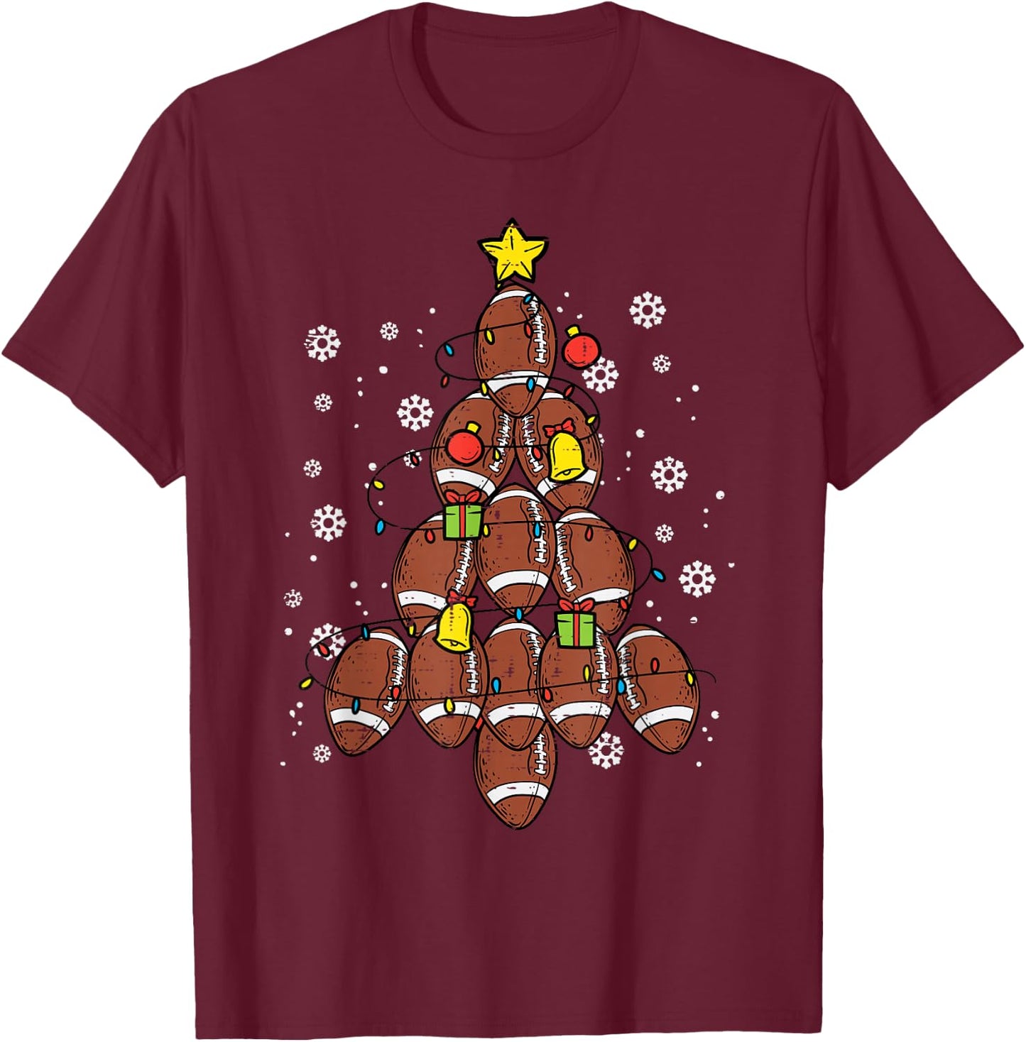 American Football Christmas Tree Xmas Sports Men Women Kids T-Shirt - T-Shirt | Maroon