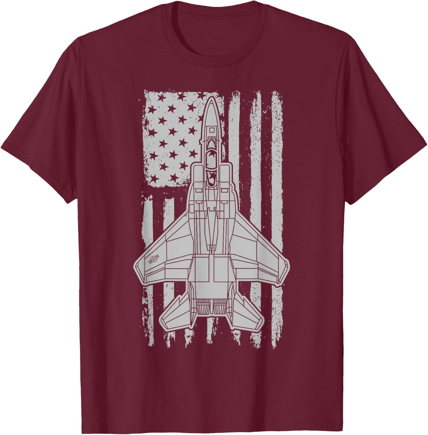 F-15 Eagle Fighter Jet Airplane American Flag F15 T-Shirt - T-Shirt | Maroon