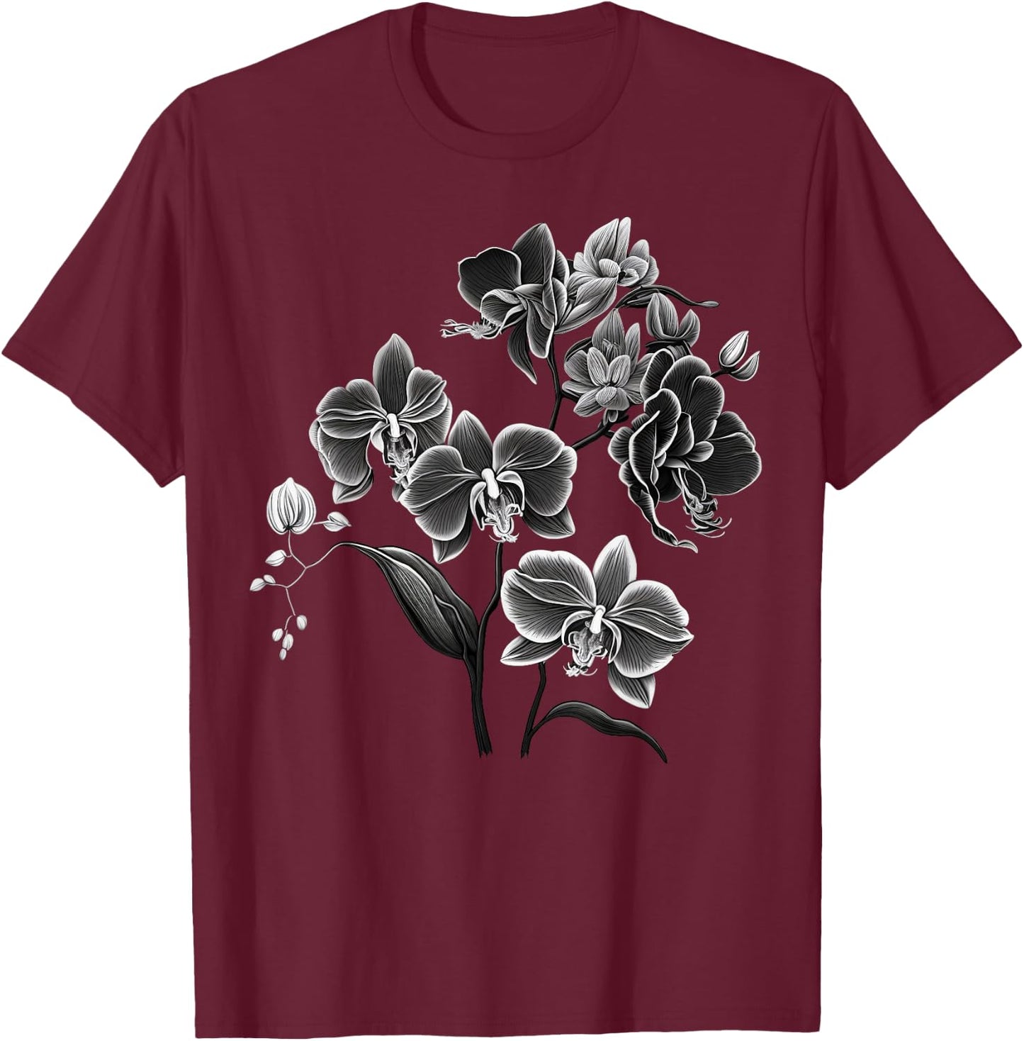 Simple Orchid Flower on black and white Orchid T-Shirt - T-Shirt | Maroon