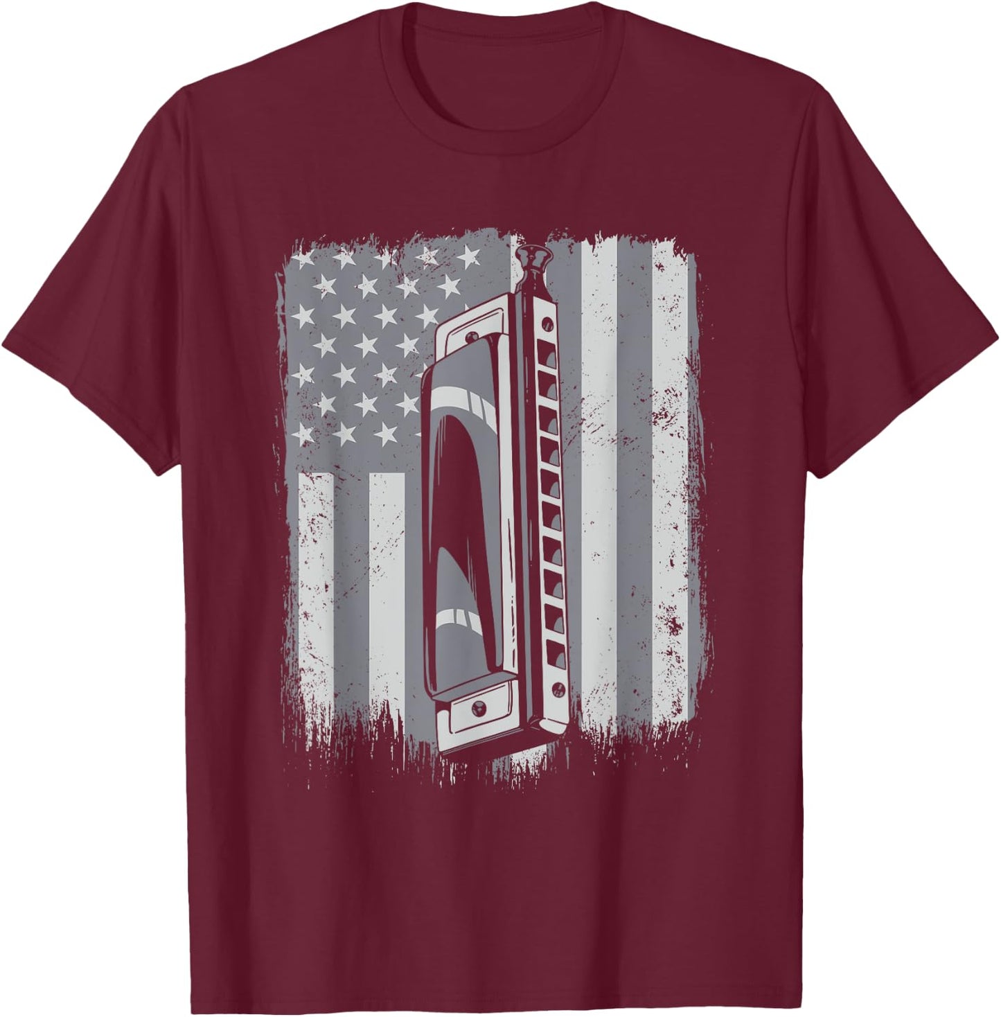 Harmonica American Flag Harmonicist Mouth Harp Harmonica Kids Men T-Shirt - T-Shirt | Maroon