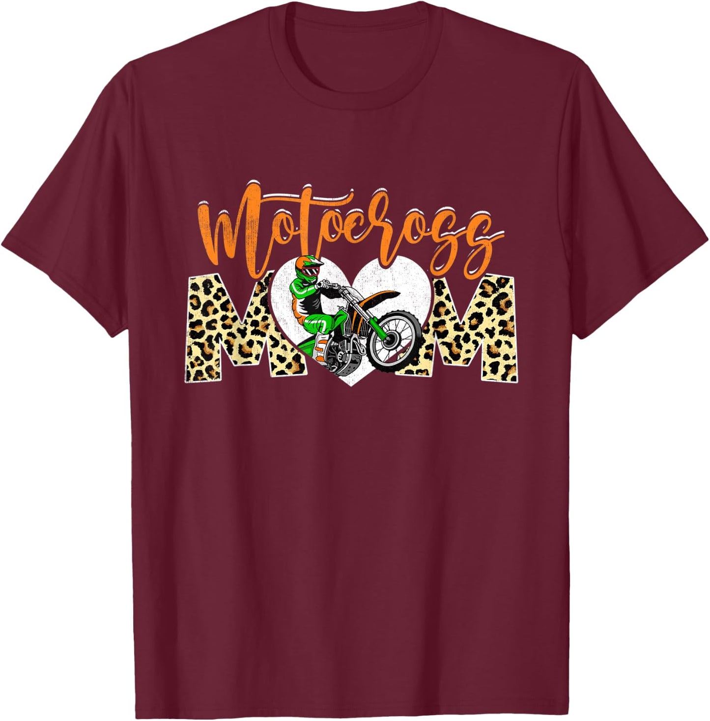 Sport Mom Leopard Mother's Day Motocross Mommy Mama T-Shirt - T-Shirt | Maroon