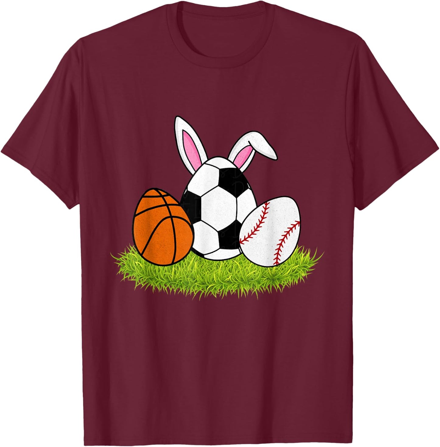 Kids Easter Boys Baseball Basketball Soccer Bunnies Rabbit T-Shirt - T-Shirt | Maroon