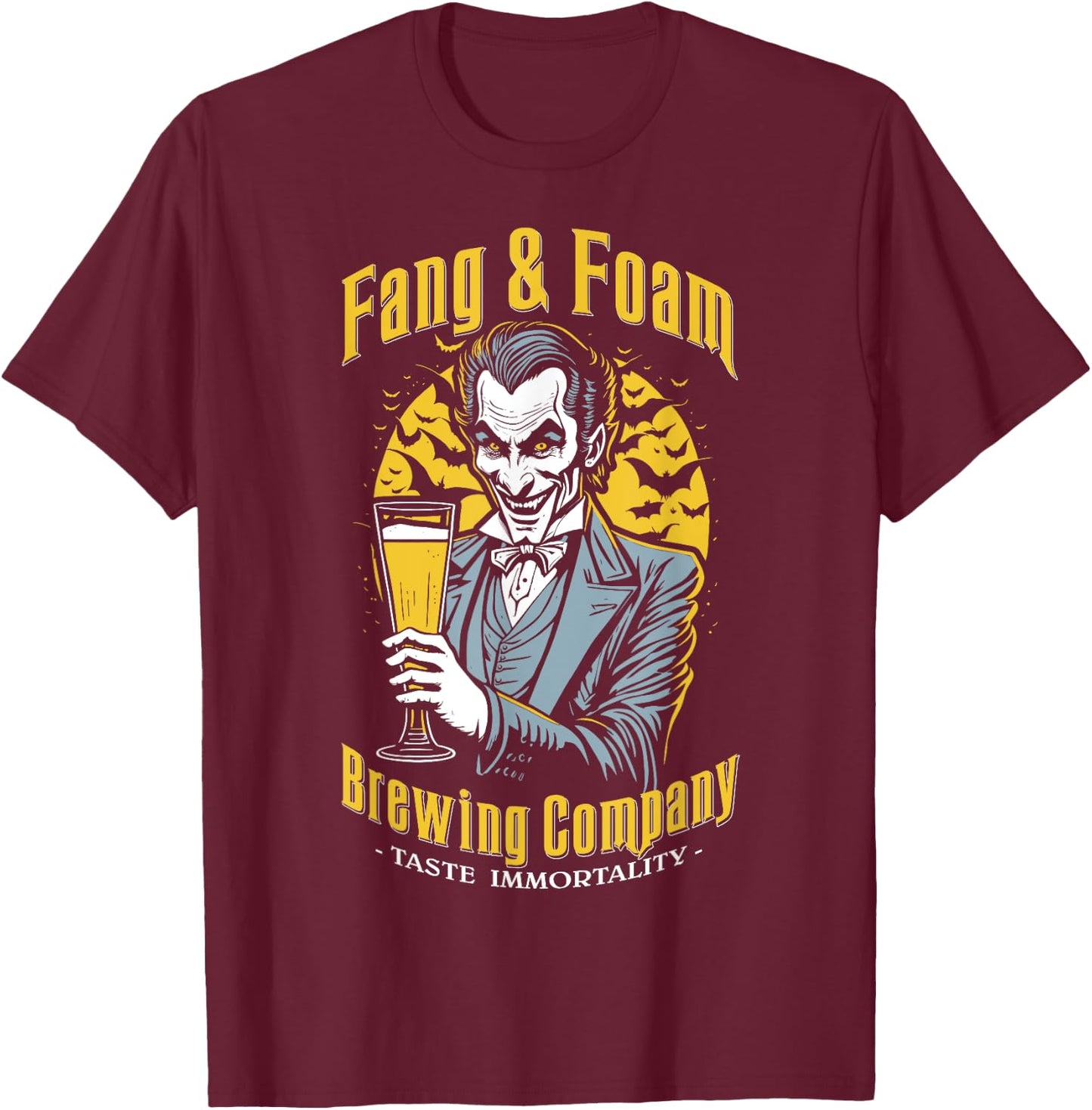 Halloween Beer Funny Gothic Count Dracula Vampire Brewing T-Shirt - T-Shirt | Maroon