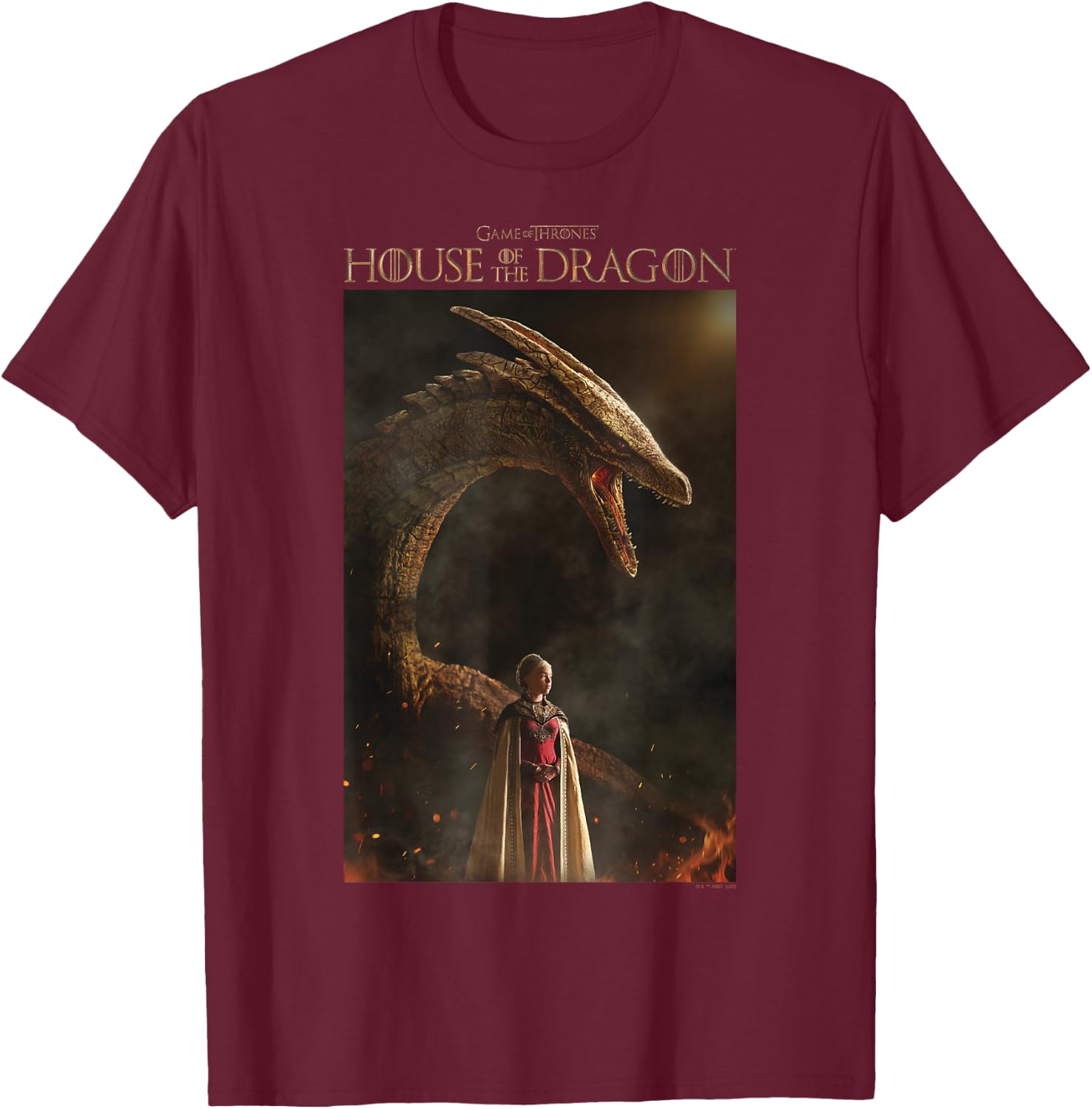 House of the Dragon Rhaenyra Targaryen Syrax Dragon Poster T-Shirt - T-Shirt | Maroon