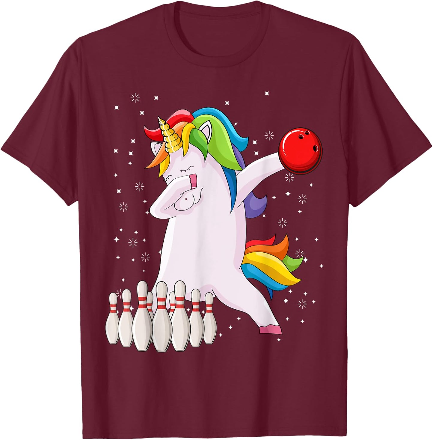 Dabbing Unicorn Bowling Ball Funny Bowling T-Shirt - T-Shirt | Maroon