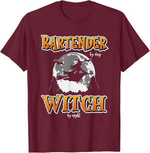 Halloween Bartender Witch | Funny Cute Bartending Women Girl T-Shirt - T-Shirt | Maroon