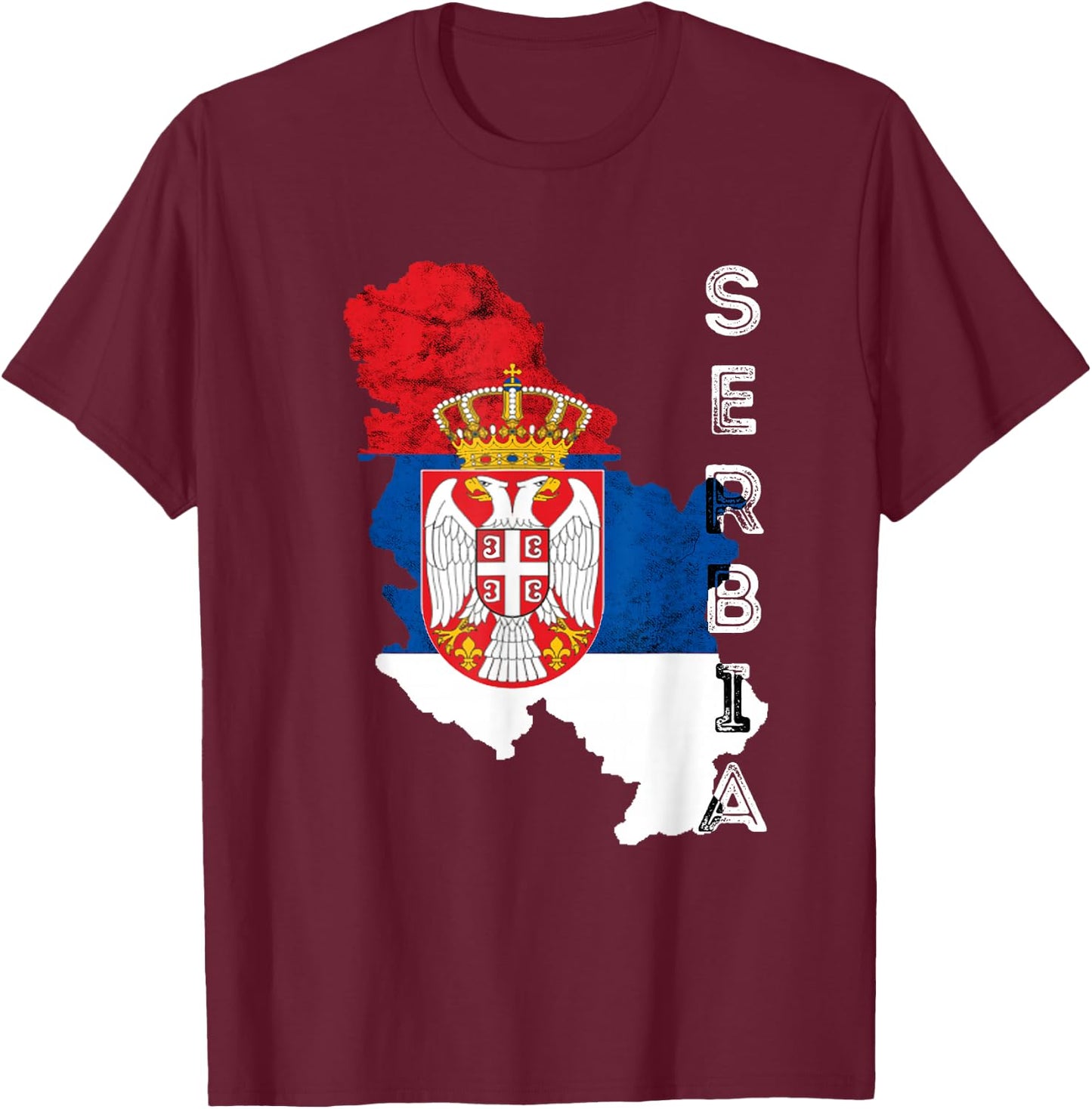 Serbia Vintage Serbian Map Srbija Serbian Flag Serbian Pride T-Shirt - T-Shirt | Maroon