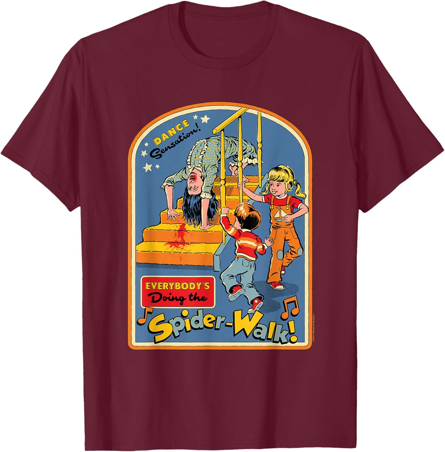 Steven Rhodes Spider-Walk Dance Sensation Retro Dark Humor T-Shirt - T-Shirt | Maroon