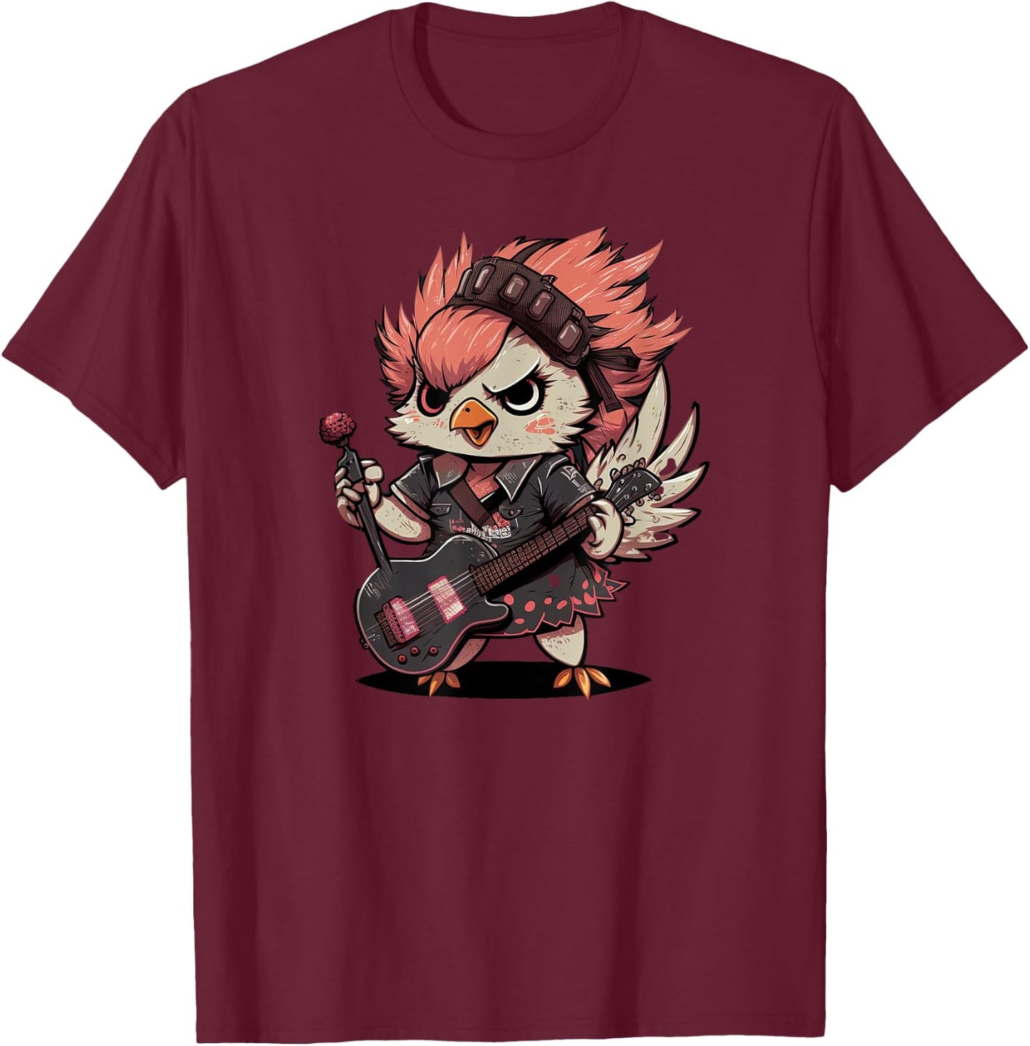 Chicken Cool Rock and roll Rocker Punk Guitar T-Shirt - T-Shirt | Maroon