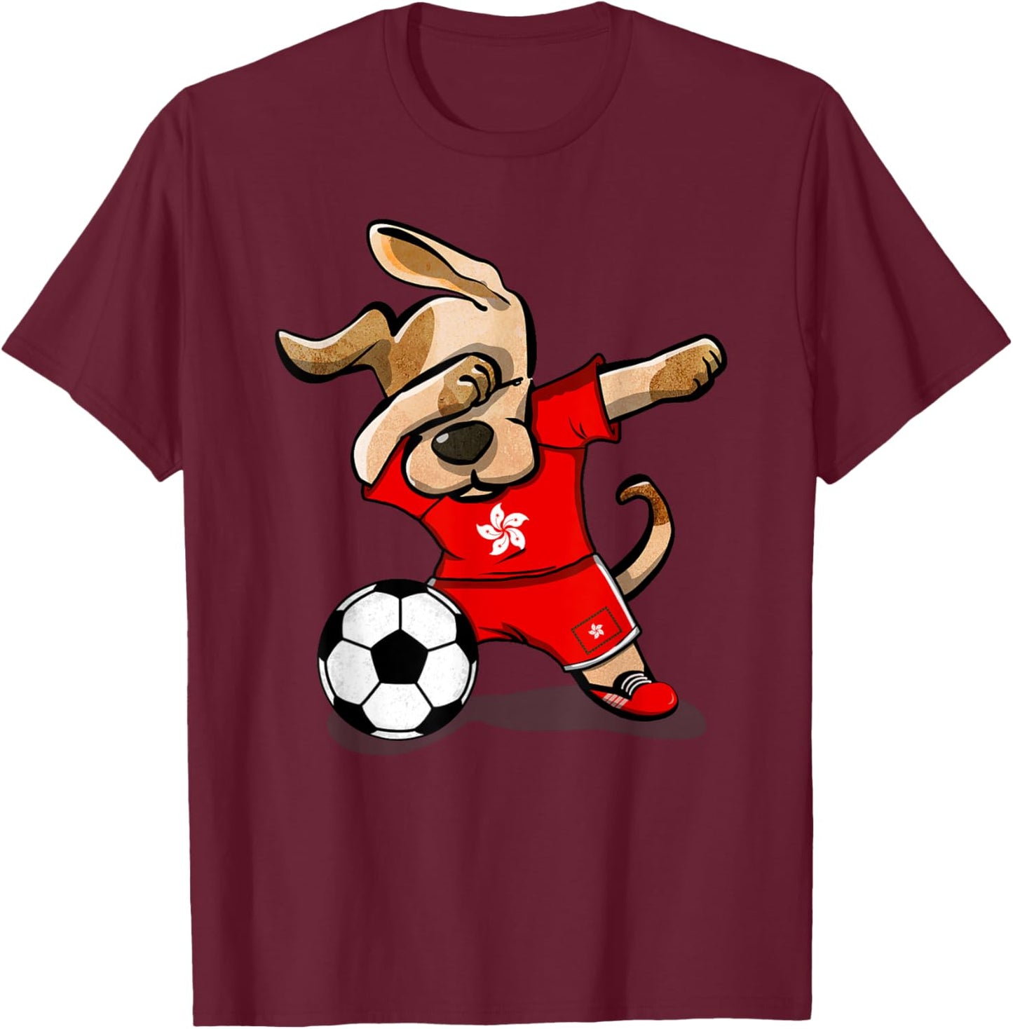 Dabbing Dog Hong Kong Soccer Hong Kong Flag Football Men Women Kids T-Shirt - T-Shirt | Maroon