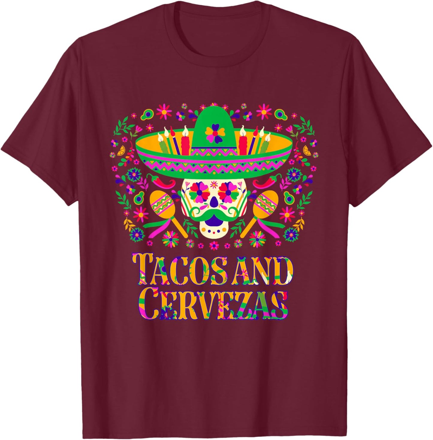 Tacos and Cervezas Taco Lover Beer Mexican Food Brewer T-Shirt - T-Shirt | Maroon