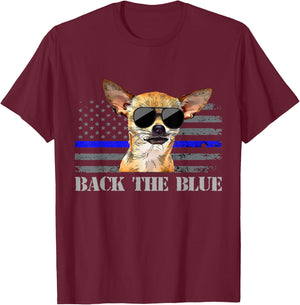 Chihuahua Thin Blue Line American Flag Police Dog T-Shirt - T-Shirt | Maroon