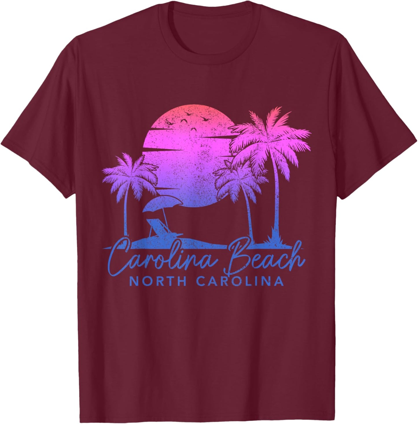 Carolina Beach North Carolina Vintage Sunset Surfer Retro T-Shirt - T-Shirt | Maroon