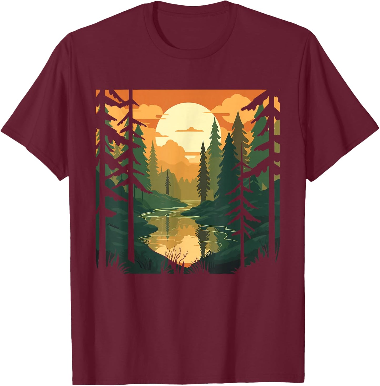 Forest Nature and Tree Men T-Shirt - T-Shirt | Maroon