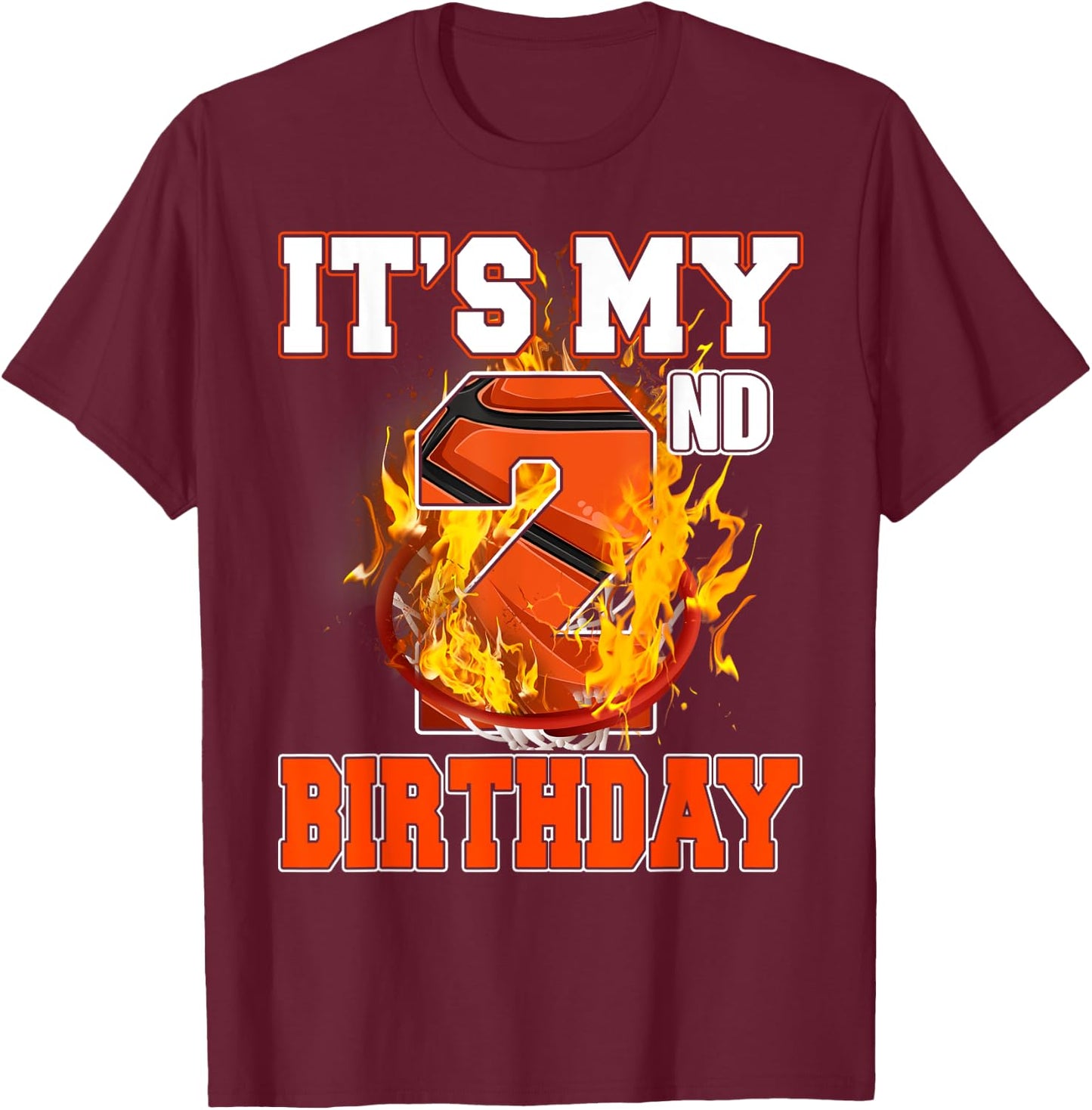 Funny It's My 2nd Birthday 2 Years Old Basketball Ball Boy T-Shirt - T-Shirt | Maroon