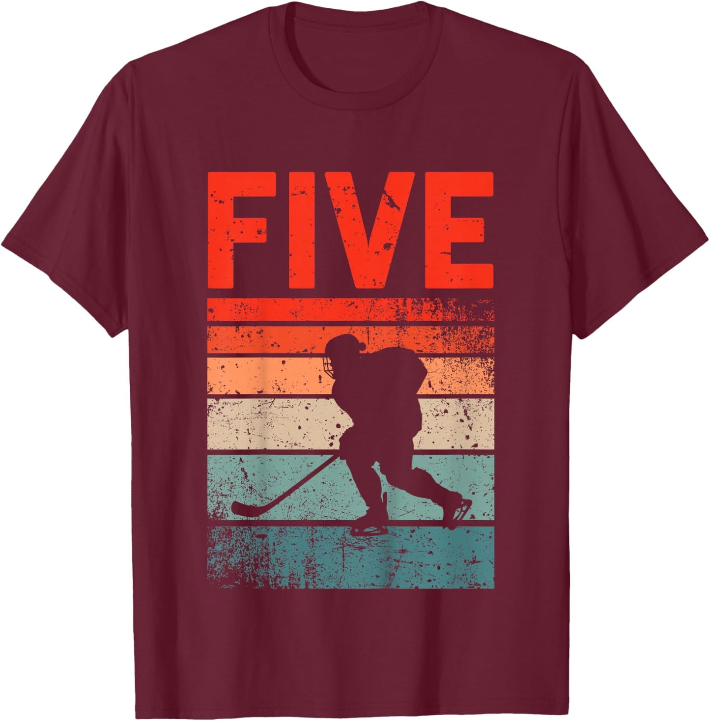 5th Birthday Retro Ice Hockey 5 Years Old Boy Girl T-Shirt - T-Shirt | Maroon