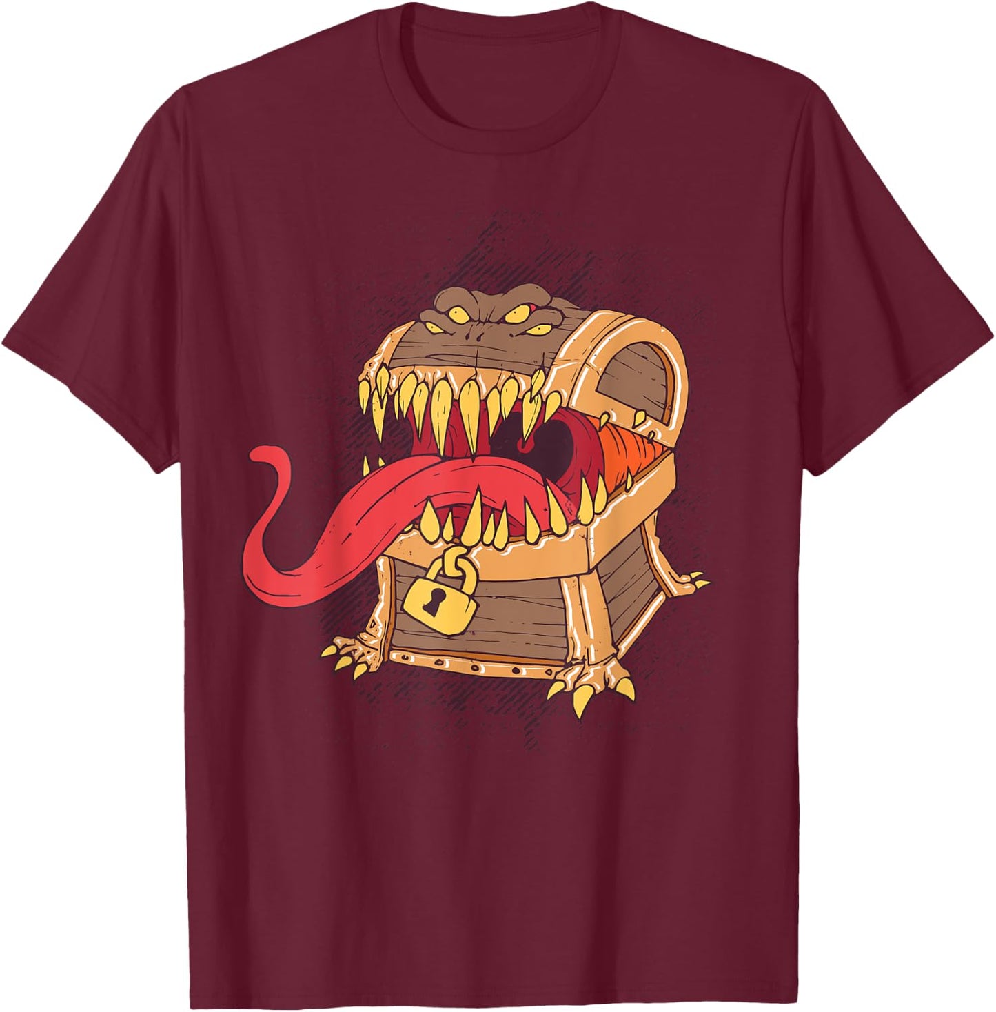 Mimic Dice Chest Treasure Tabletop Game RPG Gaming Gamer T-Shirt - T-Shirt | Maroon