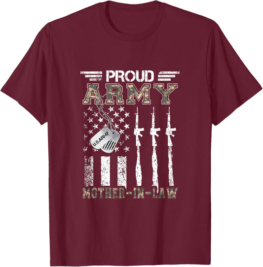 Proud Army Mother-In-Law US Army Mother-In-Law Gifts T-Shirt - T-Shirt | Maroon