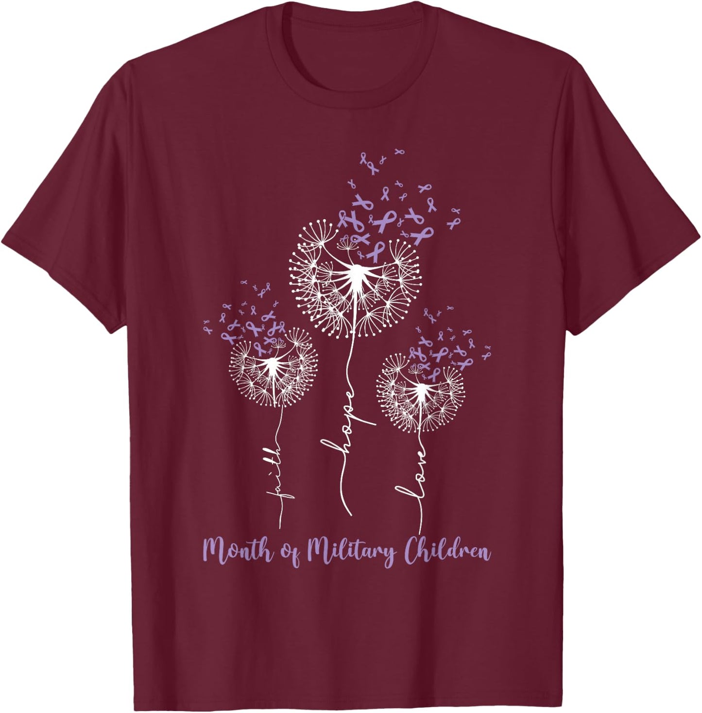 Dandelion Purple Up for Military Kids Military Child Month T-Shirt - T-Shirt | Maroon