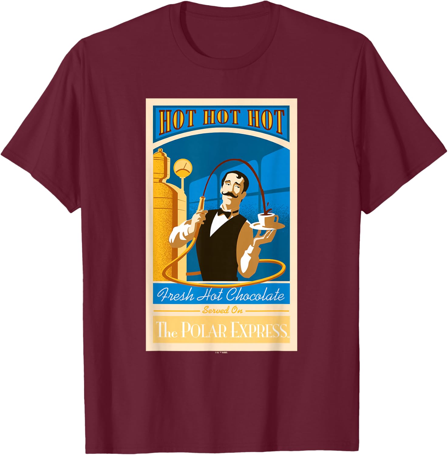 The Polar Express Christmas, Serving Hot, Hot Chocolate T-Shirt - T-Shirt | Maroon