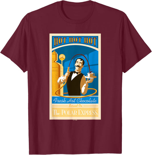 The Polar Express Christmas, Serving Hot, Hot Chocolate T-Shirt - T-Shirt | Maroon