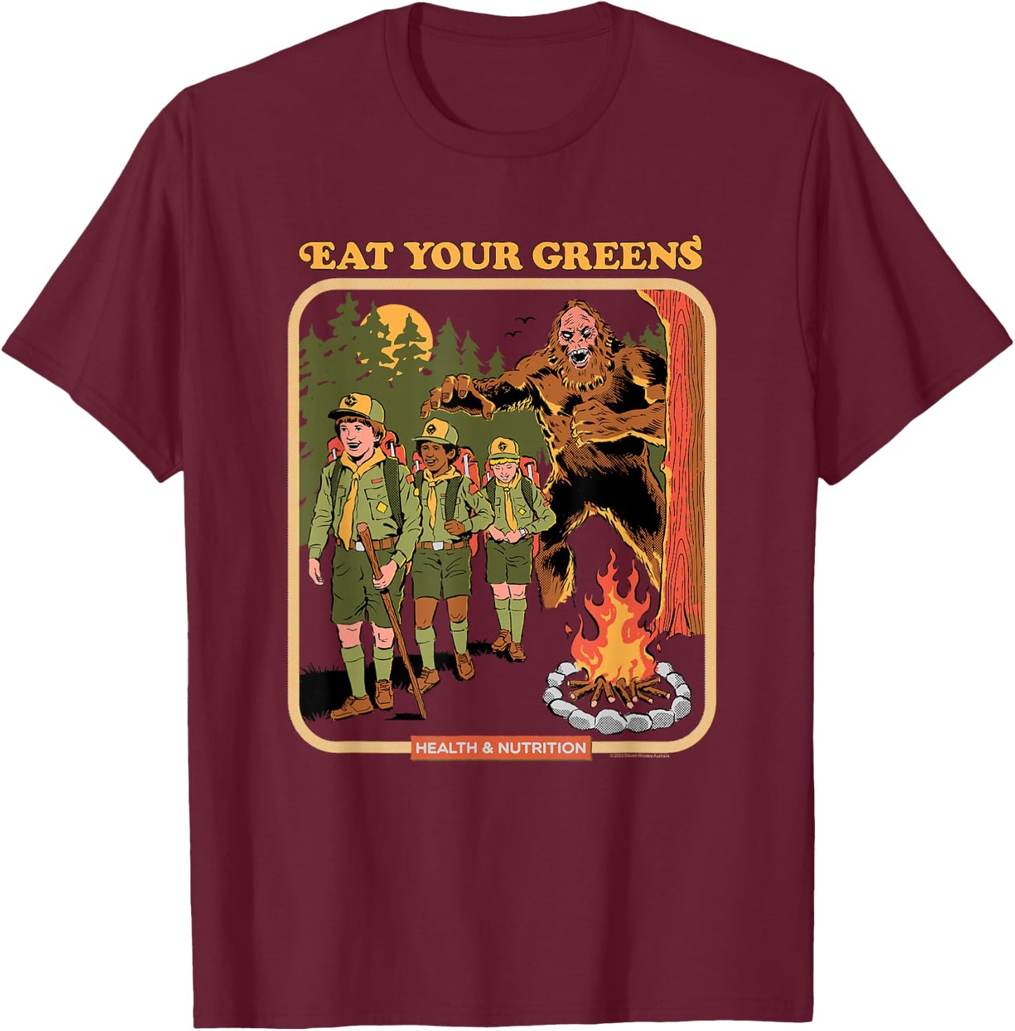 Steven Rhodes Eat Your Greens Bigfoot Retro Dark Humor T-Shirt - T-Shirt | Maroon