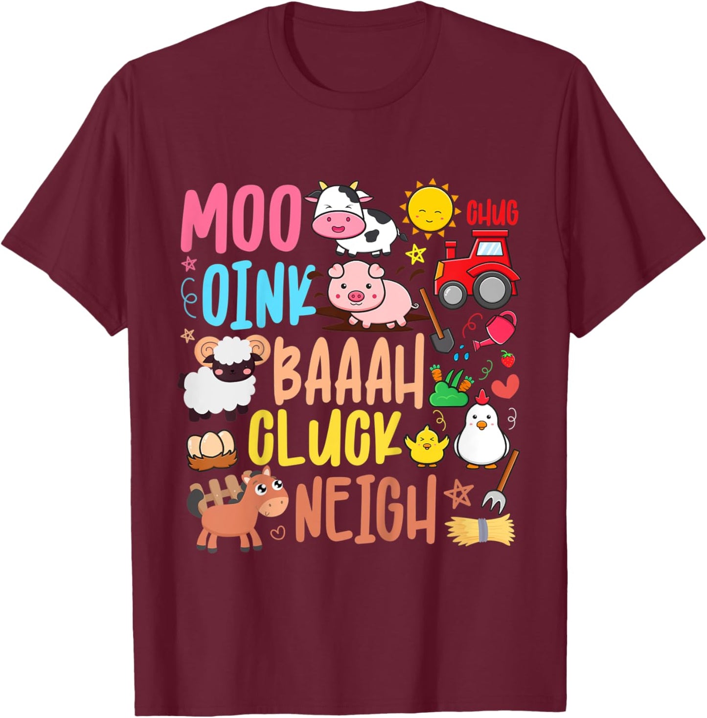 Kids Farm Animals Sounds Oink Baa Neigh Cluck Moo Toddler Farmer T-Shirt - T-Shirt | Maroon