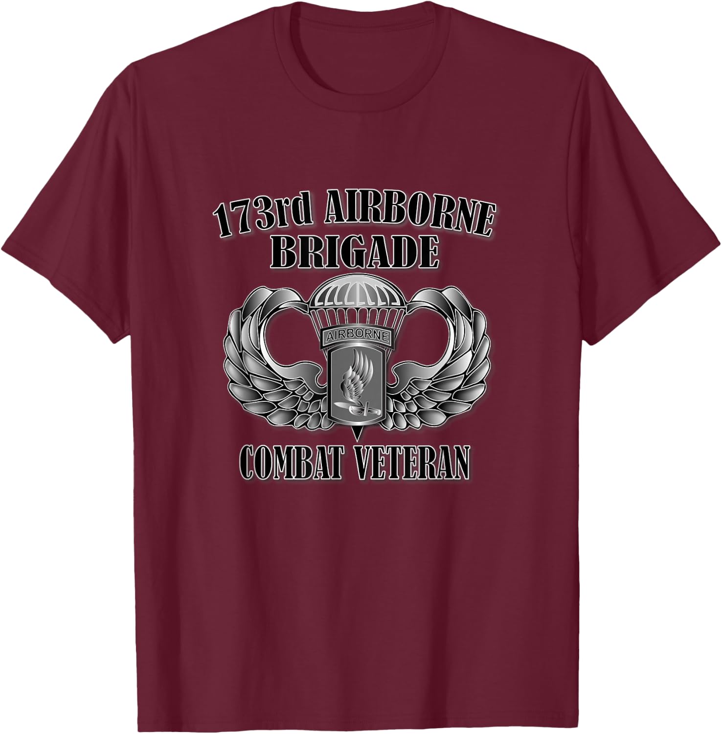 173rd Airborne Brigade- Combat Veteran (Front Design) T-Shirt - T-Shirt | Maroon