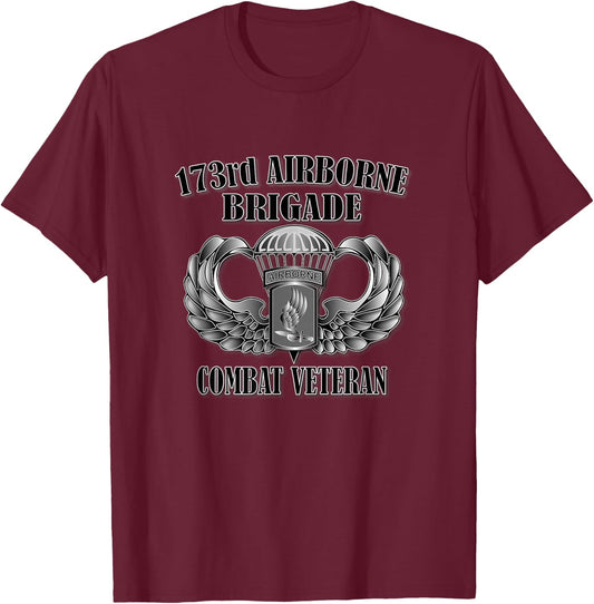 173rd Airborne Brigade- Combat Veteran (Front Design) T-Shirt - T-Shirt | Maroon