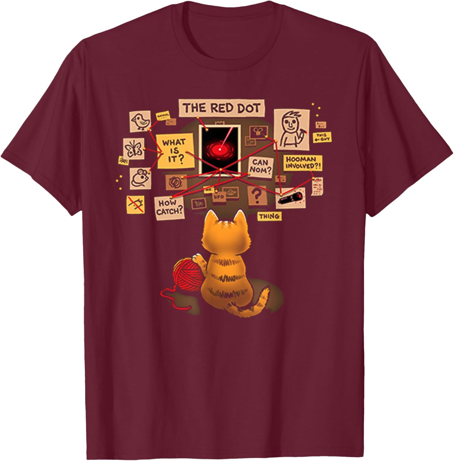 Funny Cat Red Dot Therory Kitten T-Shirt - T-Shirt | Maroon