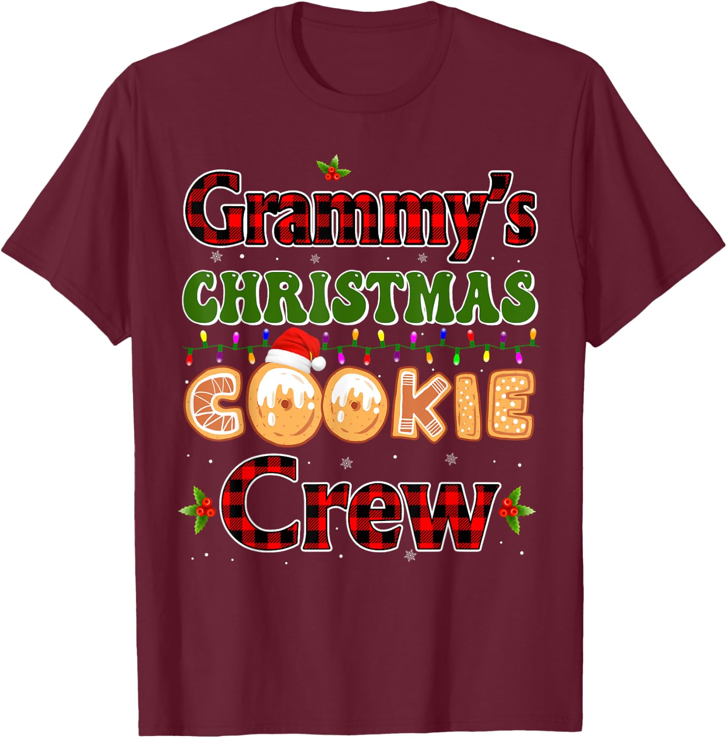 Red Plaid Cute Grammy Christmas Cookie Crew Gingerbread T-Shirt - T-Shirt | Maroon