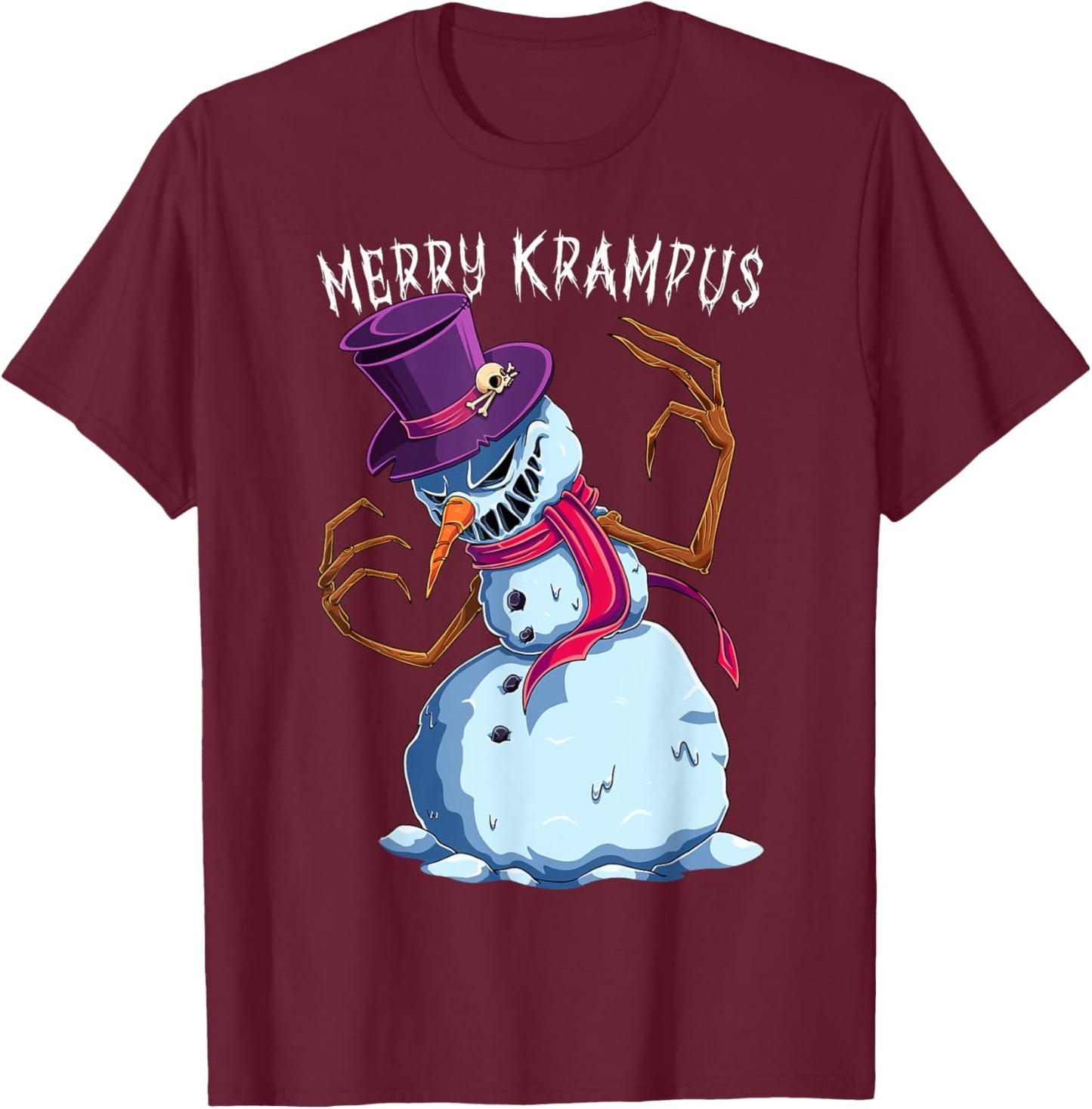 Merry Krampus Snowman Scary Christmas Evil Monster Xmas T-Shirt - T-Shirt | Maroon