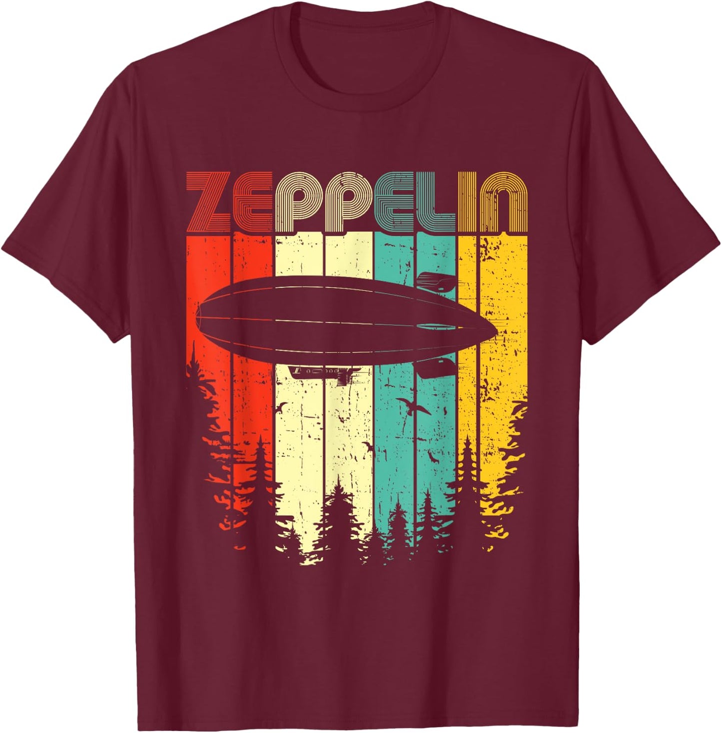 Retro Zeppelin 70s 80s Dirigible Airship Zepelin Zepplin T-Shirt - T-Shirt | Maroon