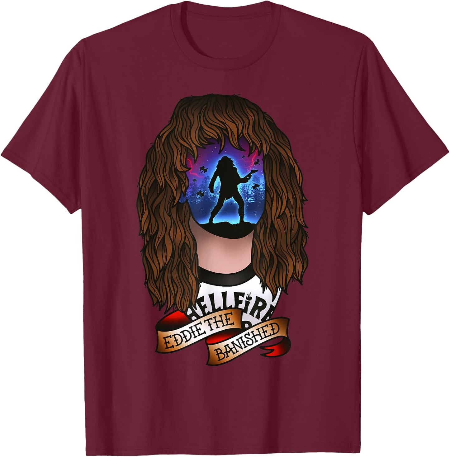 Stranger Things Eddie The Banished Tattoo Style Epic Scene T-Shirt - T-Shirt | Maroon