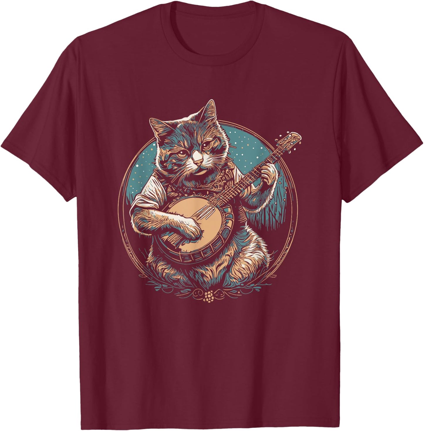 Cute Banjo-Playin' Kitty Cat Funny Bluegrass Music Women Kids T-Shirt - T-Shirt | Maroon