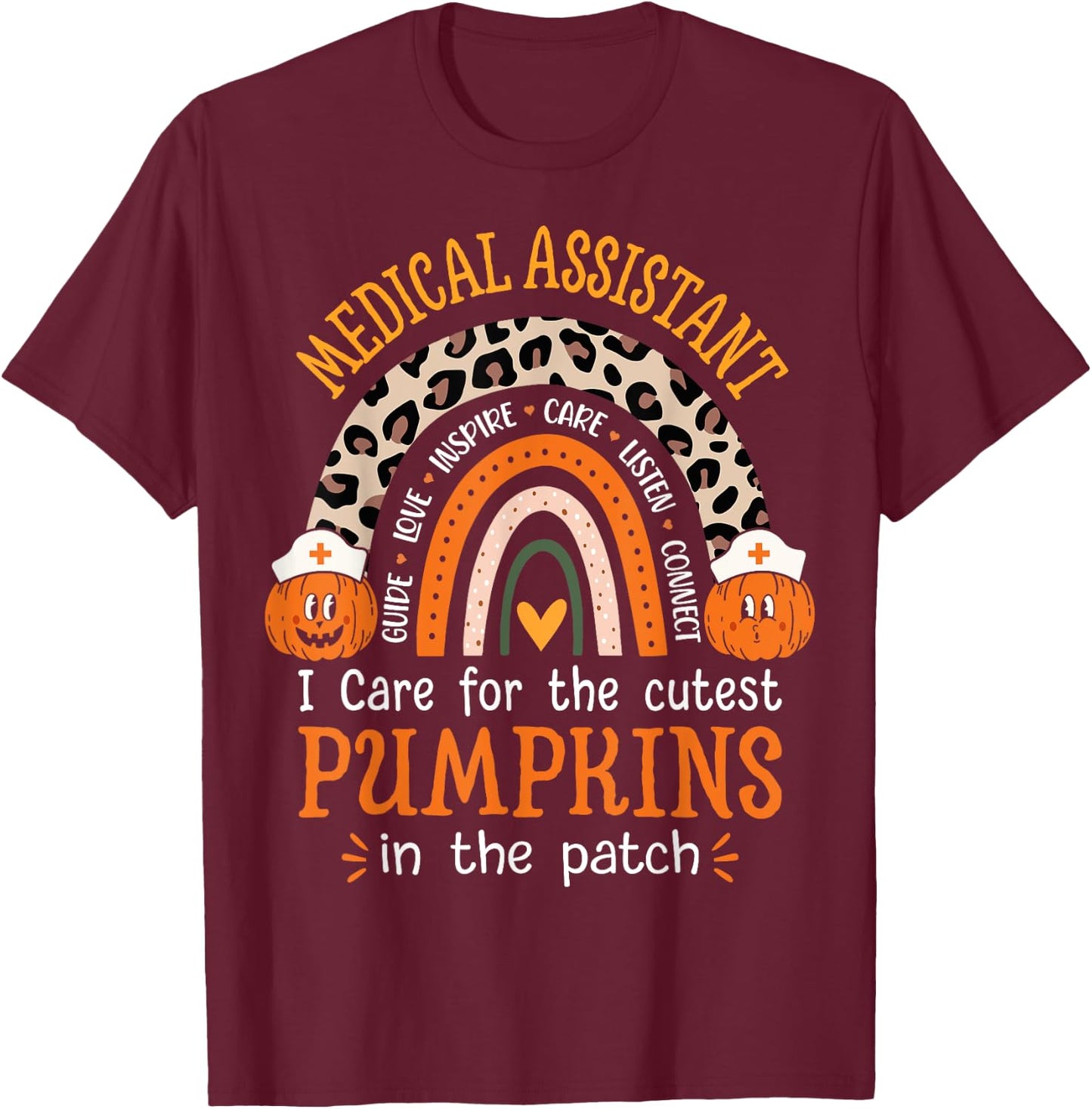 Medical assistant Rainbow Leopard Halloween MA Nurse T-Shirt - T-Shirt | Maroon