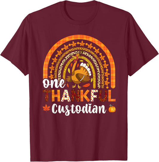 One thankful Custodian fall rainbow thanksgiving T-Shirt - T-Shirt | Maroon