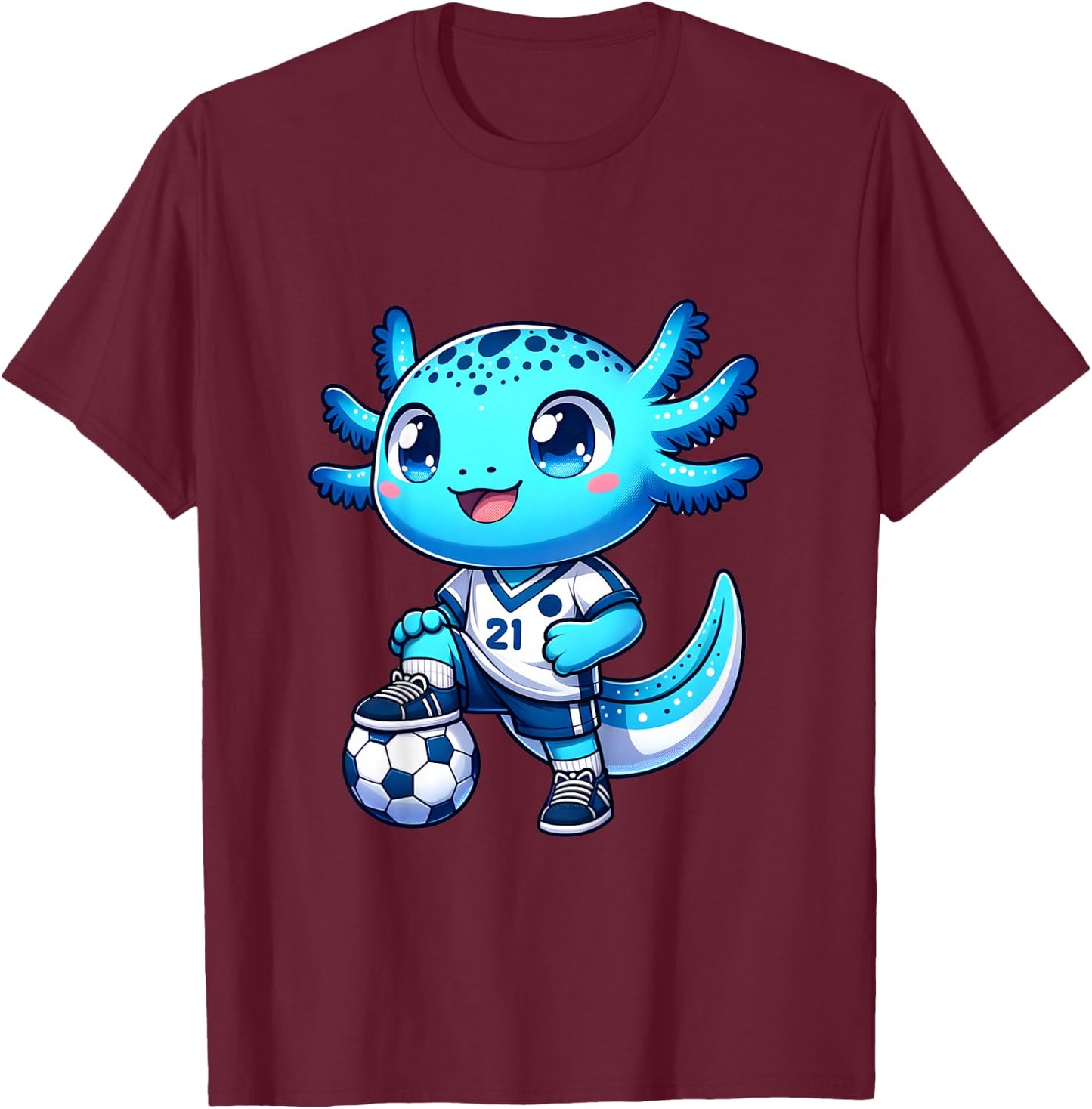 Funny axolotl soccer player boy girl T-Shirt - T-Shirt | Maroon