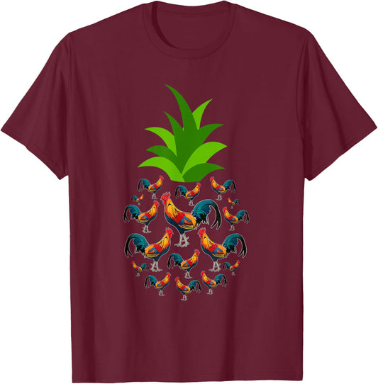 Hawaiian Pineapple Chickens Tropical Kauai Hawaii Chicken T-Shirt - T-Shirt | Maroon
