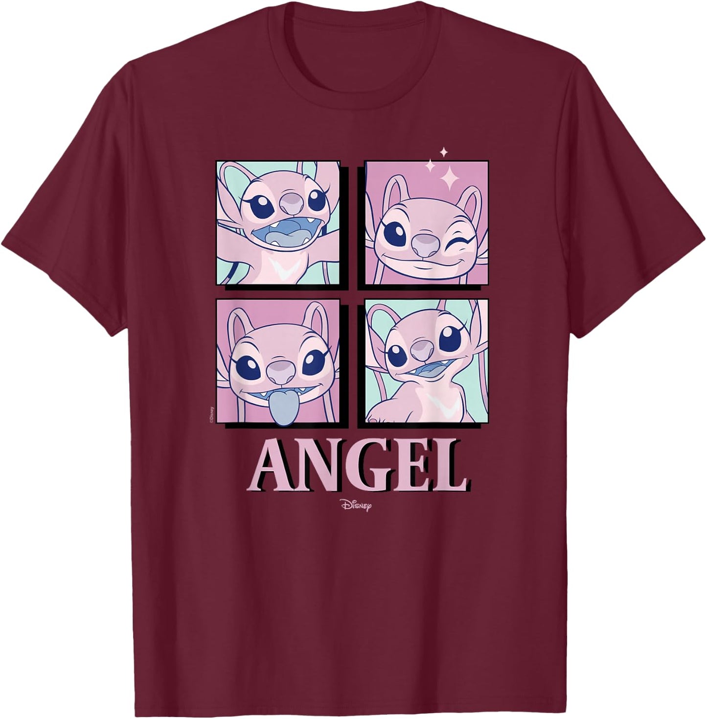 Lilo & Stitch - Angel Grid T-Shirt - T-Shirt | Maroon