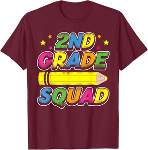 2nd Grade Squad, Teacher & Student Matching, Back To School T-Shirt - T-Shirt | Maroon