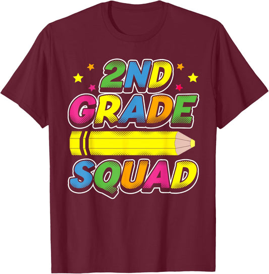 2nd Grade Squad, Teacher & Student Matching, Back To School T-Shirt - T-Shirt | Maroon