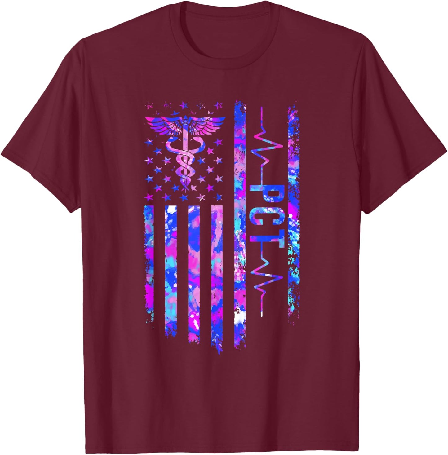 PCT US Flag Patient Care Tech Patient Care Technician T-Shirt - T-Shirt | Maroon