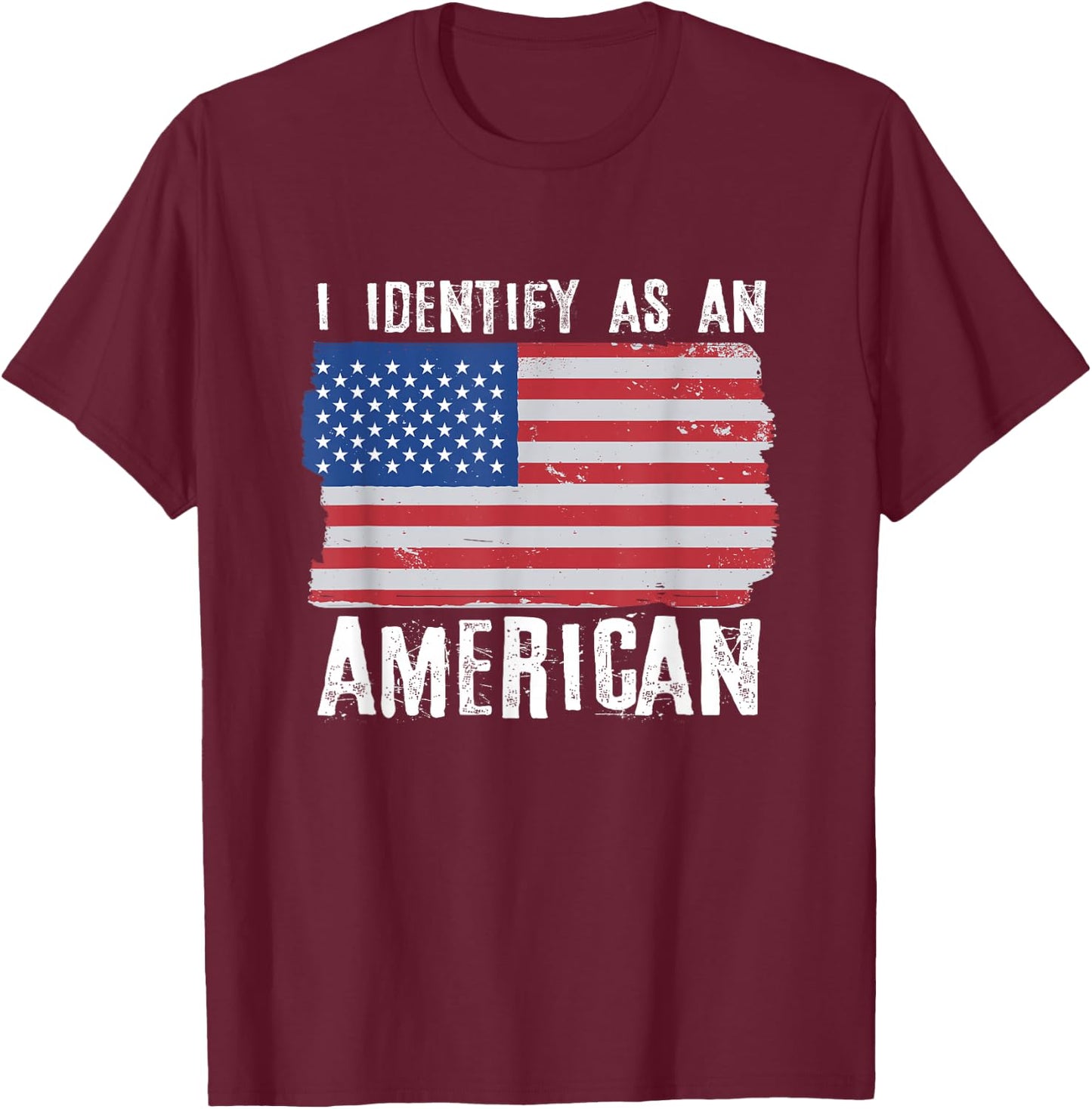 US American Patriotism Outfits & Women -Adults, -Kids Black Cotton Blend Small I Identify As An American Proud US American T-Shirt - T-Shirt | Maroon