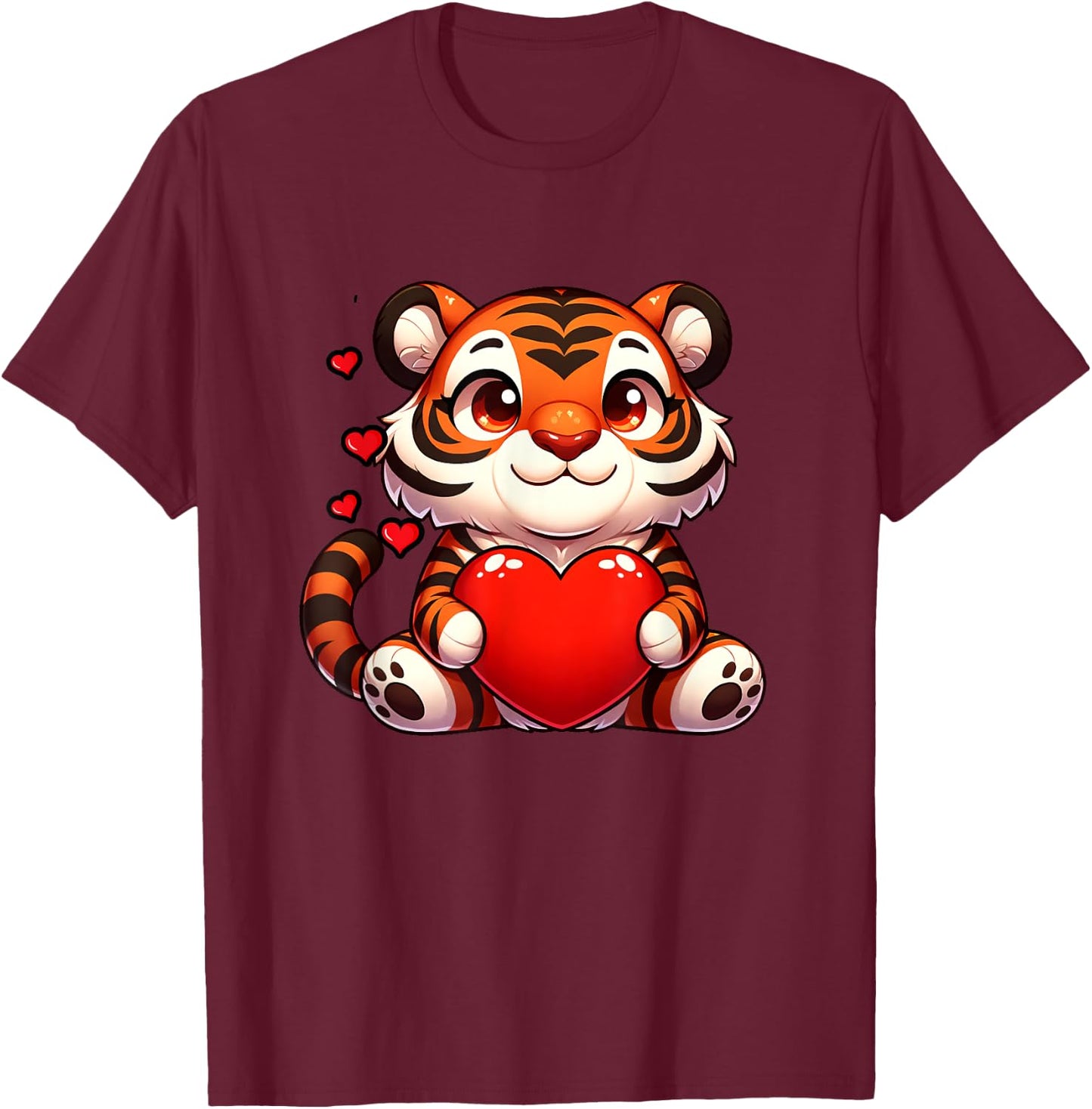 Valentines Tiger Heart Lover Funny Boys Girls Kids Men Women T-Shirt - T-Shirt | Maroon