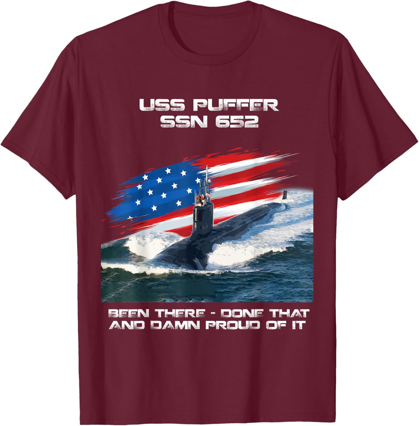 USS Puffer SSN-652 American Flag Submarine Veteran Xmas Women Men T-Shirt - T-Shirt | Maroon